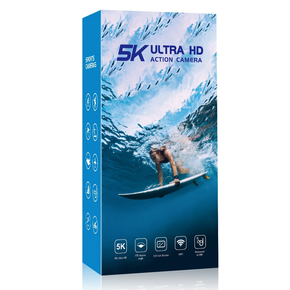 5K 4K60FPS Action Camera Dual IPS Touch LCD DVR EIS 170° 30M Waterproof 5X Zoom Sport Camera With Wireless Mic&Remote Control