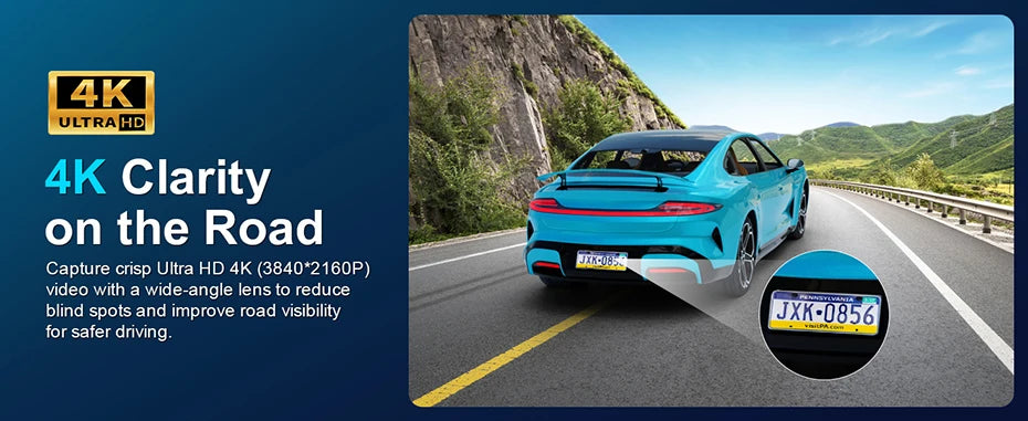 Dash Cam Front and Rear, 4K+1080P WDR Dash Camera for Cars,Built-in WiFi Car Camera with GPS Track,G-Sensor, Super Night Vision