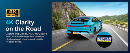 Dash Cam Front and Rear, 4K+1080P WDR Dash Camera for Cars,Built-in WiFi Car Camera with GPS Track,G-Sensor, Super Night Vision