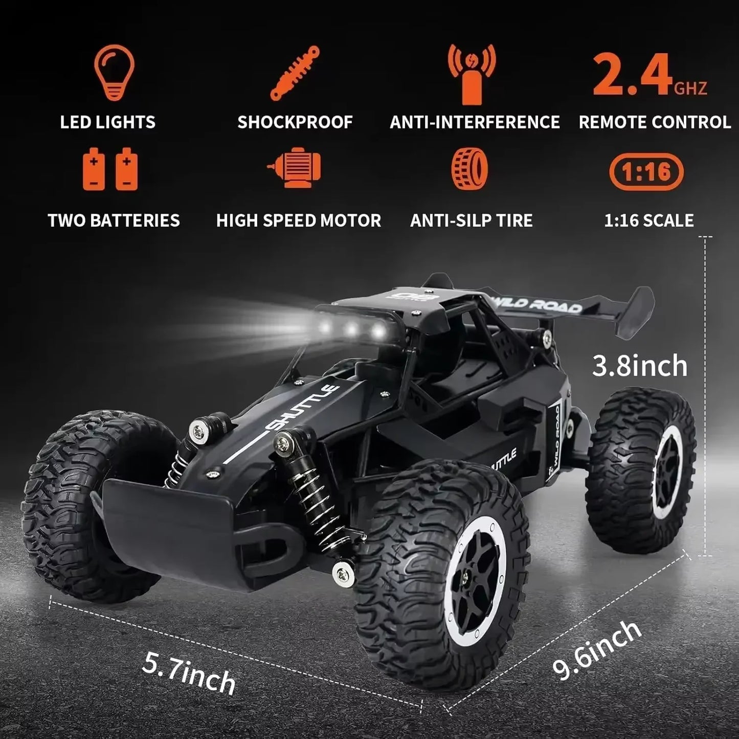 RC Cars Off-Road 2WD 1:16 Scale All Terrain Fast 20KM/H High Speed Electric Vehicle with 2.4GHz Metal Shell Remote Control Truck