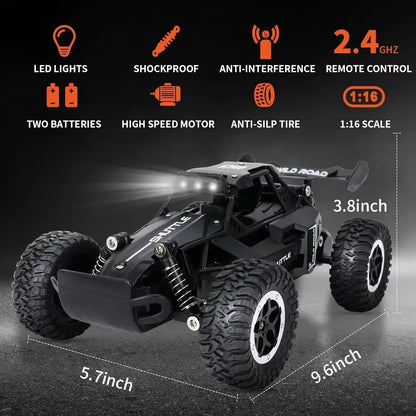 RC Cars Off-Road 2WD 1:16 Scale All Terrain Fast 20KM/H High Speed Electric Vehicle with 2.4GHz Metal Shell Remote Control Truck