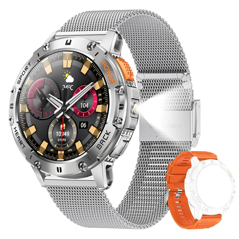 LIGE New AMOLED Smart Watch Men with Flashlight Sports Waterproof Fitness Tracker Bluetooth Call Smartwatch Man For Android ios