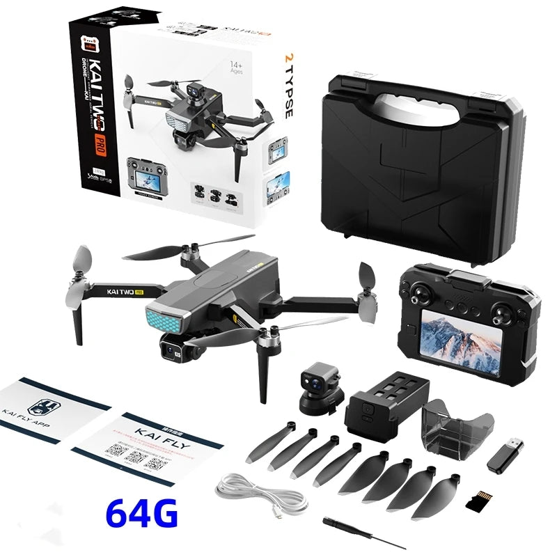 Professional 3-axis PTZ KAITWO PRO Drone 8K 5G with Screen Control 360° Laser Obstacle Avoidance Brushless Quadcopter GPS RC UAV