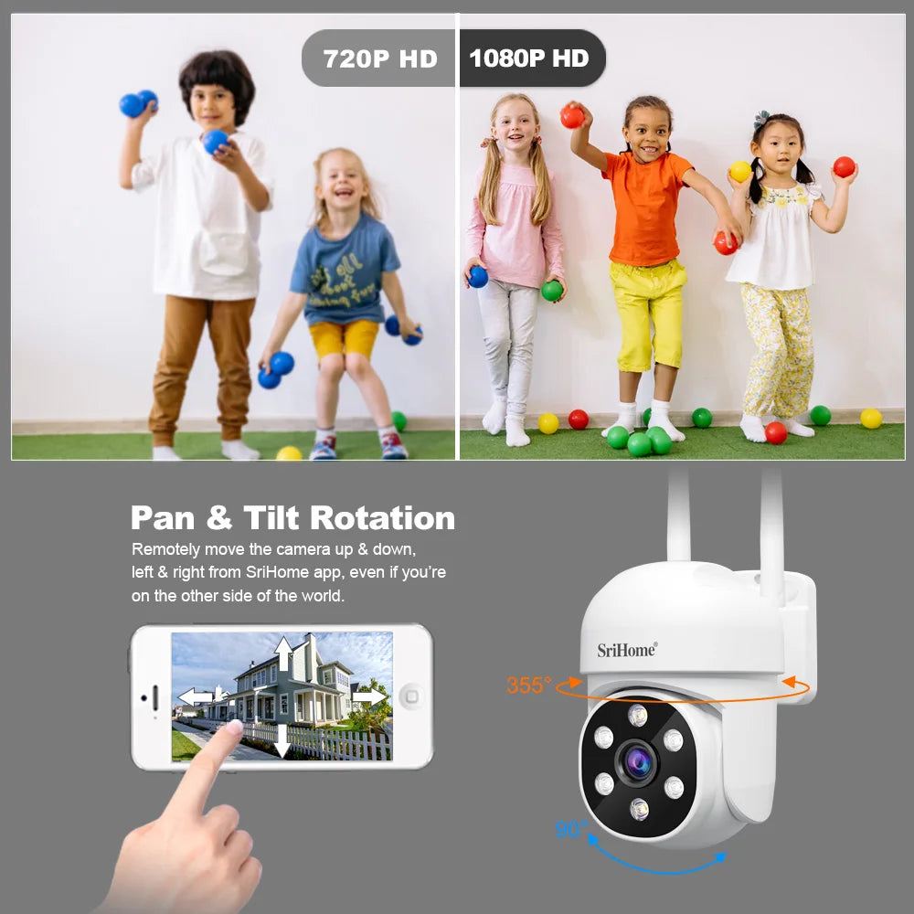 Srihome SH061 Wireless Monitoring Camera PTZ AI 1080P Home Security Camera Night Vision Human Detection Video Surveillance  CCTV