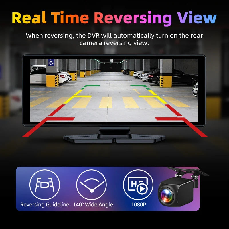 4K Dash Cam 10.26 inch Carplay & Android Auto Car DVR Video Recorder Dahscam Camera 5G Wifi GPS Navigation FM AUX 360 ° Rotation