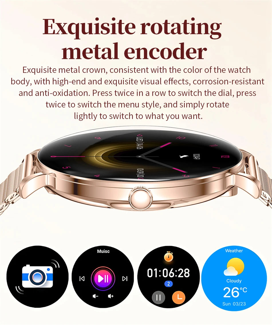 LIGE 2025 New Smart Watch Women 1.43" AMOLED HD Screen Heart Rate Sport Fitness Bluetooth Call Ladies Smartwatch For Android IOS