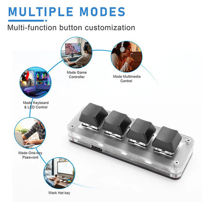 3 Key 1 Knob/4 Key Mini Mechanical BT Keyboard RGB Wired USB Mechanical Macropad Red Switches for Gamers/Designers/Video Editor