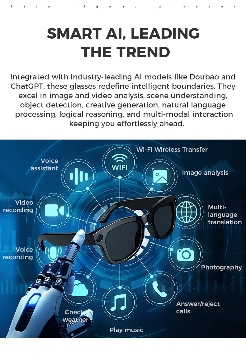 2025 New 800w HD Smart Glasses UV Protective Voice Assistant Touch Control Hands-Free Sound Surround Local Music Smart Glasses