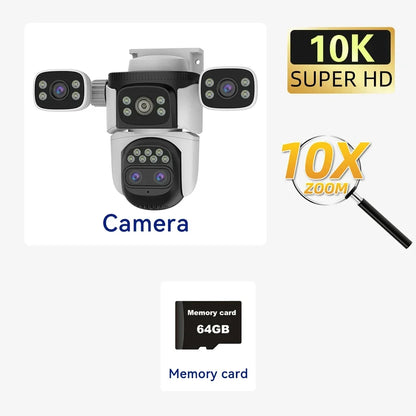 Four Lens WiFi Security Camera 20MP Four Screens Outdoor 10X Optical Zoom Human Auto Tracking Waterproof Multi-Camera System