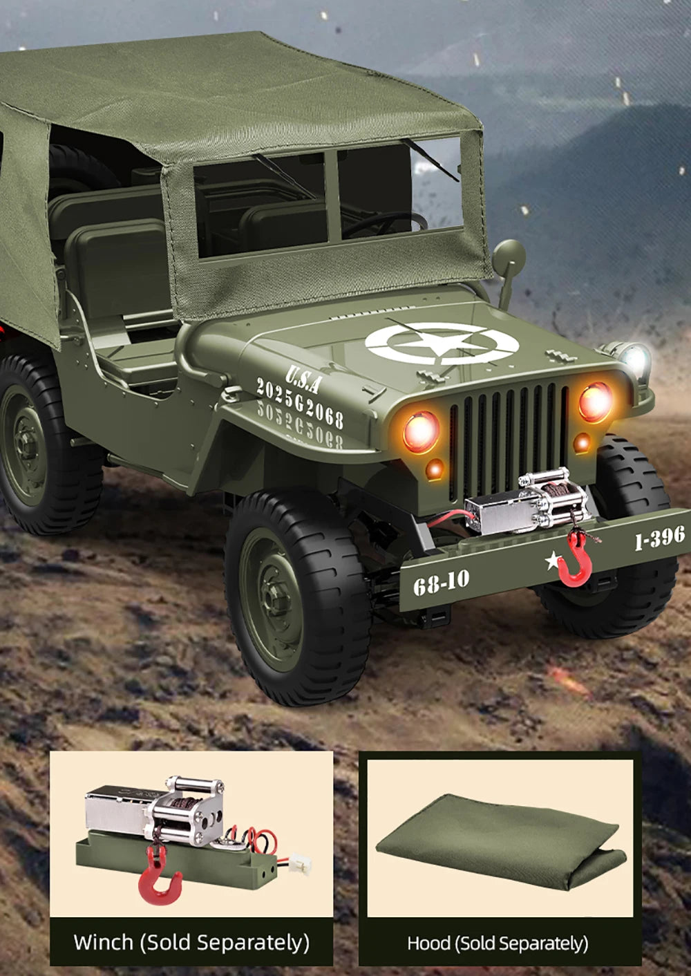 JJRC C8815 RC Car 1/10 WILLYS 1941 4WD RTR RC Crawler 2.4G Remote Control Car Off-road Climbing Military RC Truck Toys Gift