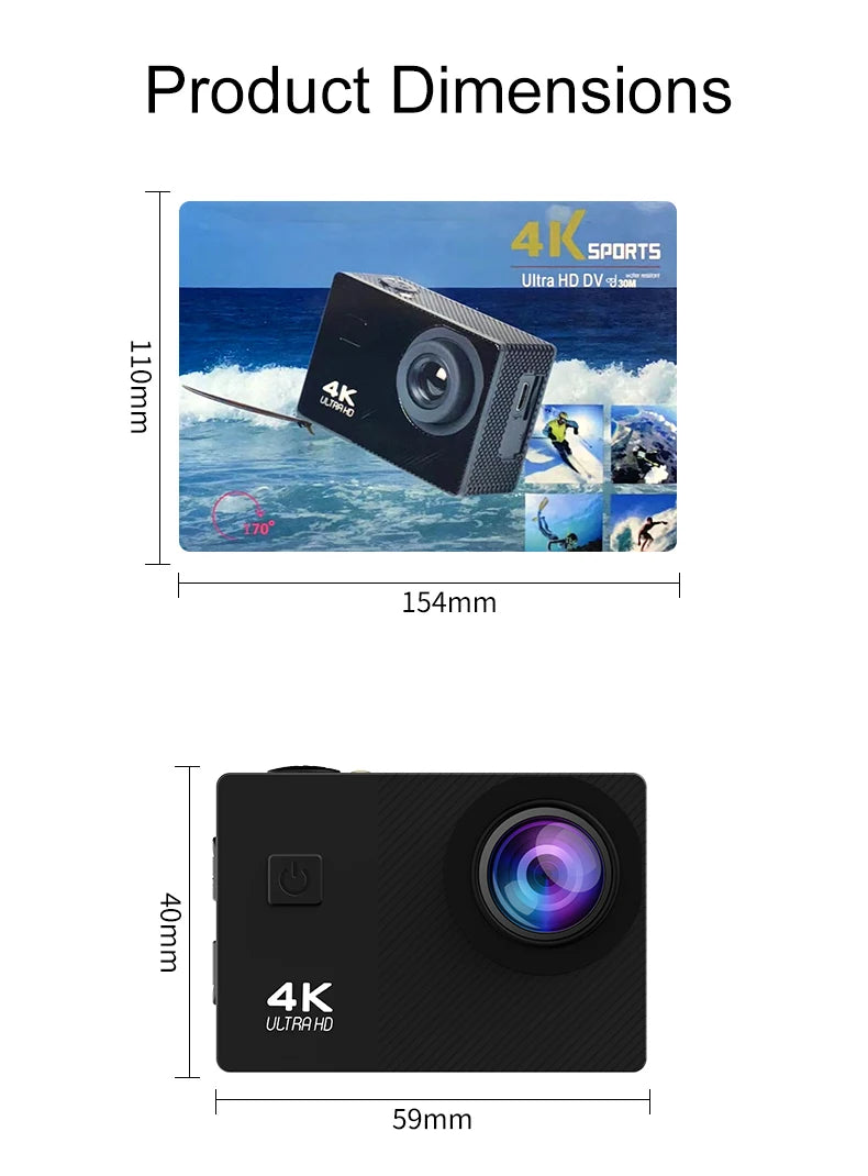4K Action Camera 1080P 30FPS 170° Wide Angle Lens Outdoor Diving And Riding Sports Camera Ultra HD Pixels Sports Camera