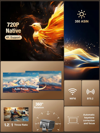 VEVSHAO A12 Projector Mini Portable  LED Video Android 13.0 WIFI 6 Mirror SmartPhone for 1080P 4K Video Home Cinema Projector