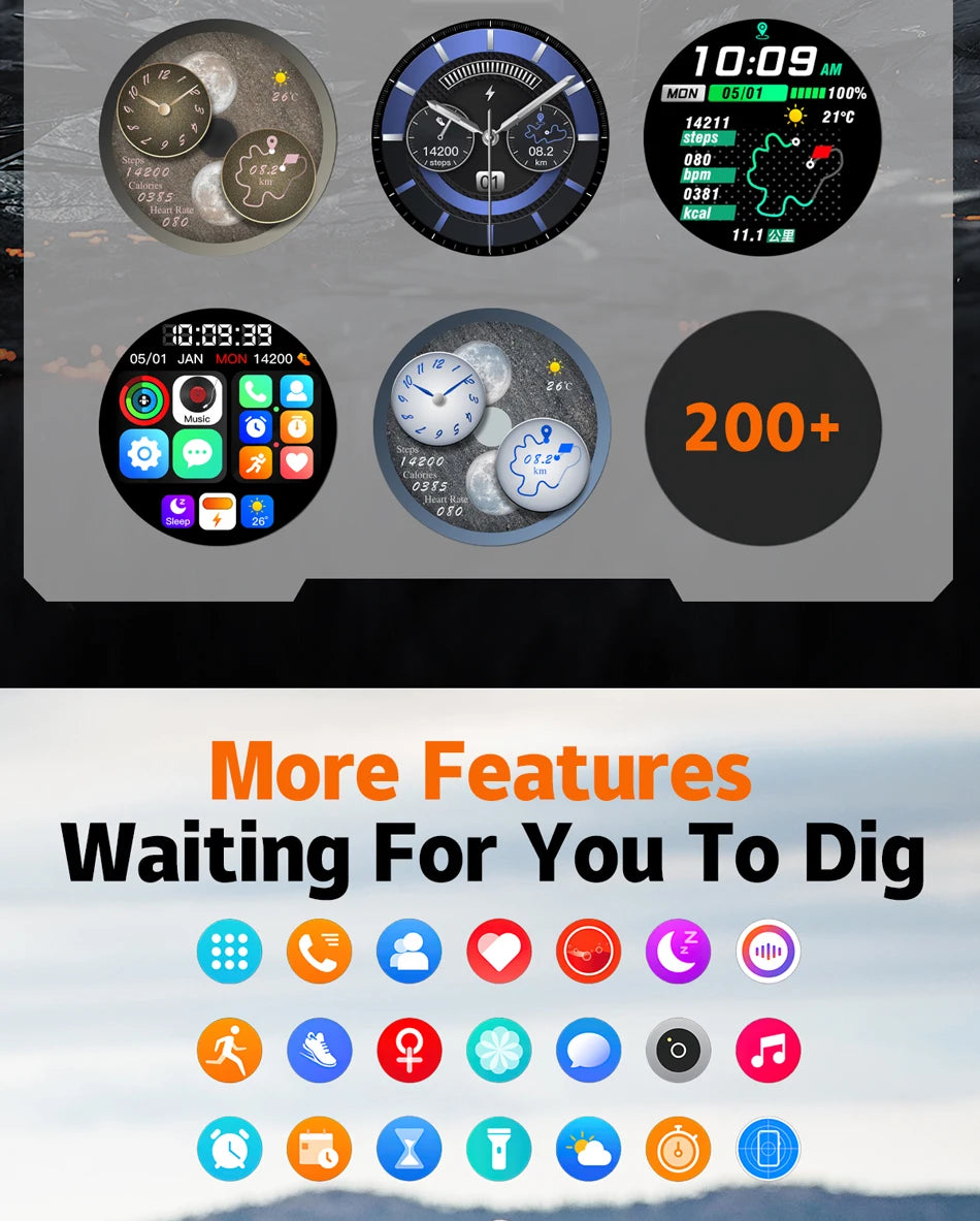 GPS Outdoor 1000mAh Battery Smartwatches Men 100+ Sports Mode Compass Heart Rate 3ATM Waterproof Bluetooth Call Smart Watch