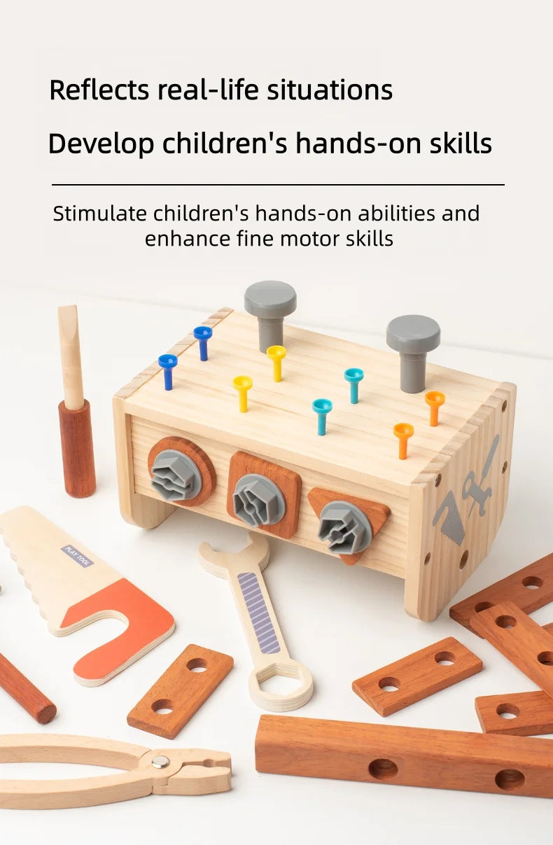 Wooden Tool Toy Set Includes a variety of tools like hammers and wrenches Kids can pretend to be little craftsmen and have a bla