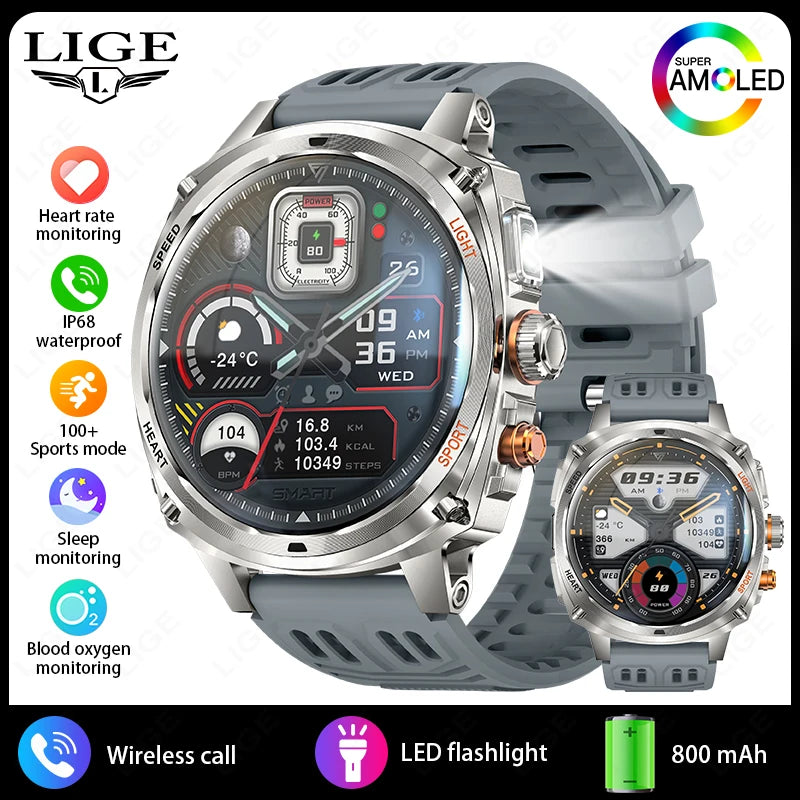 LIGE NEW Smart Watch Men 800mAh Large Battery Bluetooth Call IP67 Waterproof Smartwatch 100+Sport Health Monitor Smartwatches