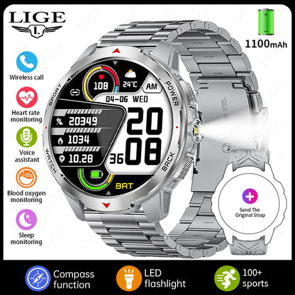 LIGE New 1100mAh Large Battery Sports Smart Watch Men Waterproof BT Call Smartwatch Men Sleep Heart Rate Monitor Compass Watches
