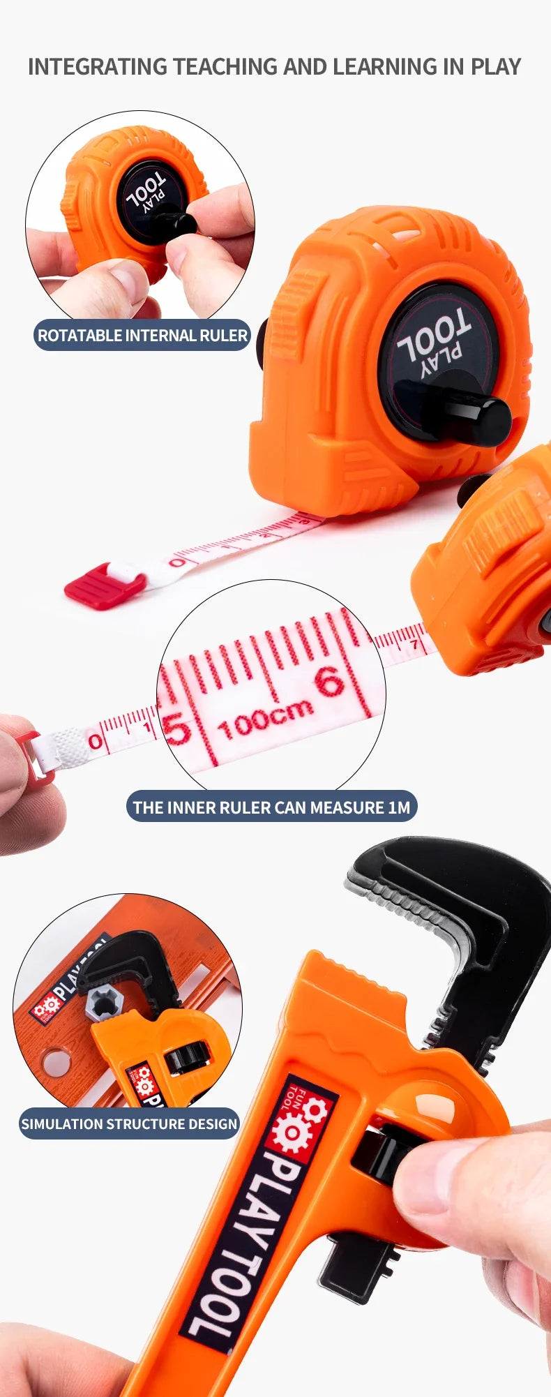 Children's Tool Set with Electric Toy Drill Kids Power Toy Pretend Play Tools Kit for Boys Girls Education Montessori Learning