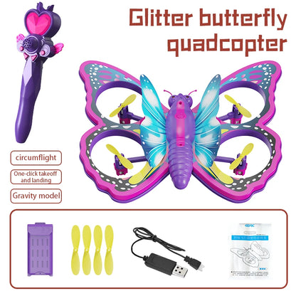 New V40 Glitter Butterfly Remote Control Aircraft 2.4GHz Gravity Sensing Mini Drone RC Quadcopter Children's Toy Gift