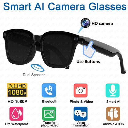 New Smart Glasses 500W HD Camera 1080P Video/Photo Record AI Translation Waterproof Bluetooth Call Smart Glasses Women Men