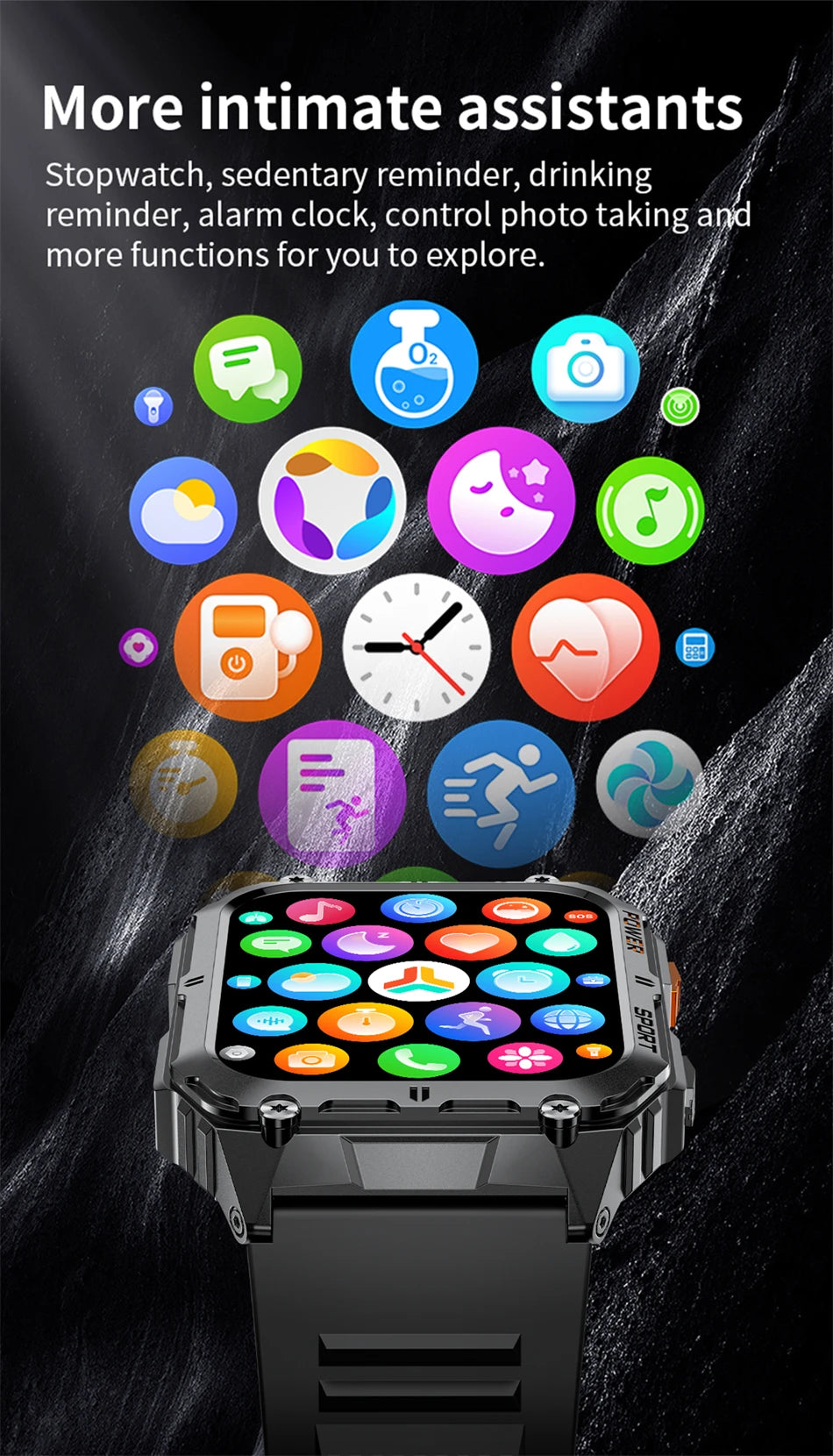 LIGE 1.91-inch Screen Men Smart Watch Led Lighting IP68 Waterproof Watch Outdoor Sport Health Monitor Smartwatch For Android IOS