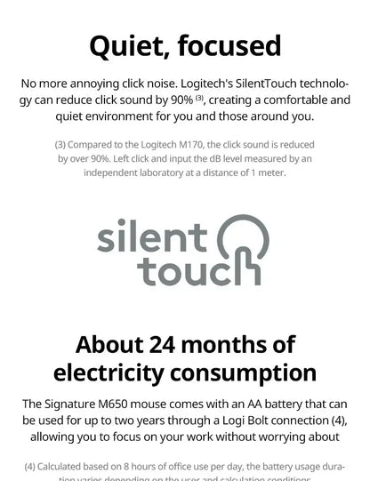 Wireless Logitech M650/650L - Large Size, 24-Month Battery, Ideal for Office Work & Home Use