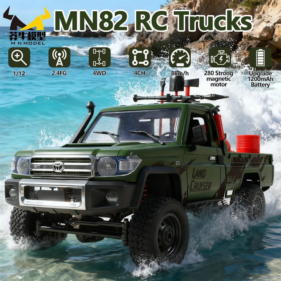 MN MODEL RC 1:12 4x4 Jungle Diving Car Climbing Off-road Wading Vehicle Rock Crawler Shovel Tool Box Truck Toy for Adult Gift