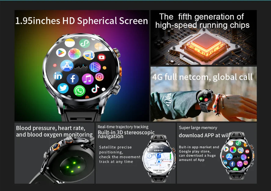 2024 H18 Smart Watch 1.85'' Large Screen HD Display 5G SIM Card WIFI Video Call Side Camera Fitness Tracker Pedometer for Men