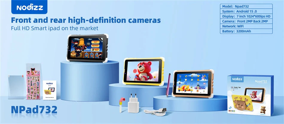 7 Inch Kids Tablet 4GB RAM 128GB ROM Android 15.0 MTK8321 Quad Core Dual Camera WIFI 1024*600 IPS Screen Childrem's Gift Tablets