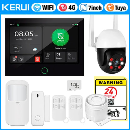 KERUI G70 4G Alarm Security System 7-inch Large IPS Touch Screen Home Alarm for House Security Protection Alexa Tuya Smart APP