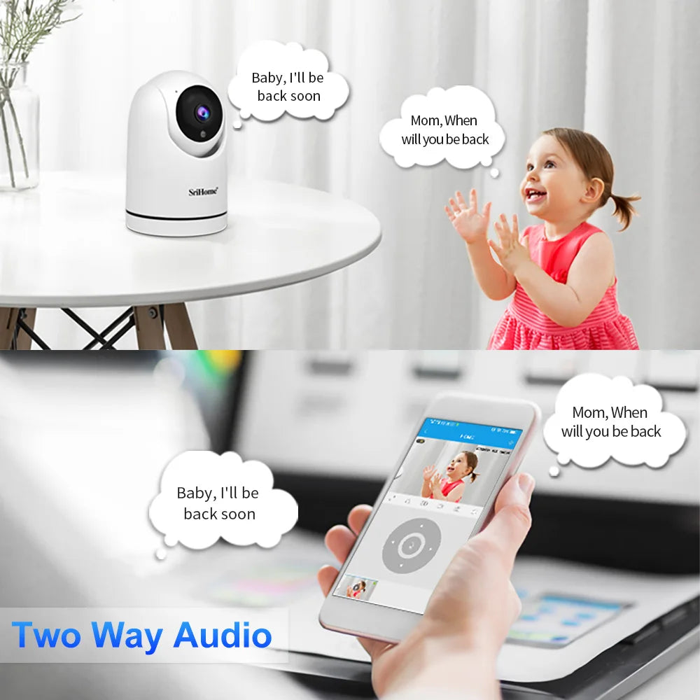 Srihome SH042 2MP 1080P 3x Zoom  Wireless PTZ IP Dome Camera  AI Humanoid Auto Tracking Home Security CCTV Baby  Monitor