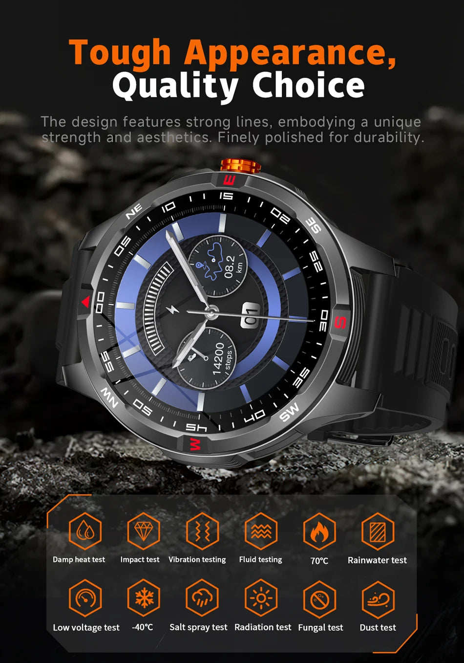 GPS Outdoor 1000mAh Battery Smartwatches Men 100+ Sports Mode Compass Heart Rate 3ATM Waterproof Bluetooth Call Smart Watch