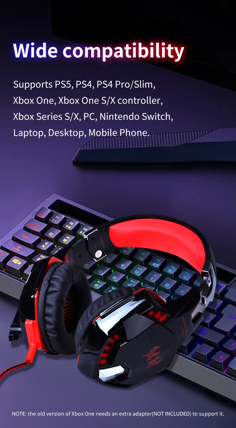 G2000 Gaming Headsets Big Headphones with Light Mic Stereo Earphones Deep Bass for PC Computer Gamer Laptop PS4 New X-BOX