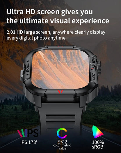 LIGE Smart Watch LED Flashlight Men Waterproof Watches 2.01-inch HD Screen Health Bracelet Military Outdoor Sport Smartwatch Man