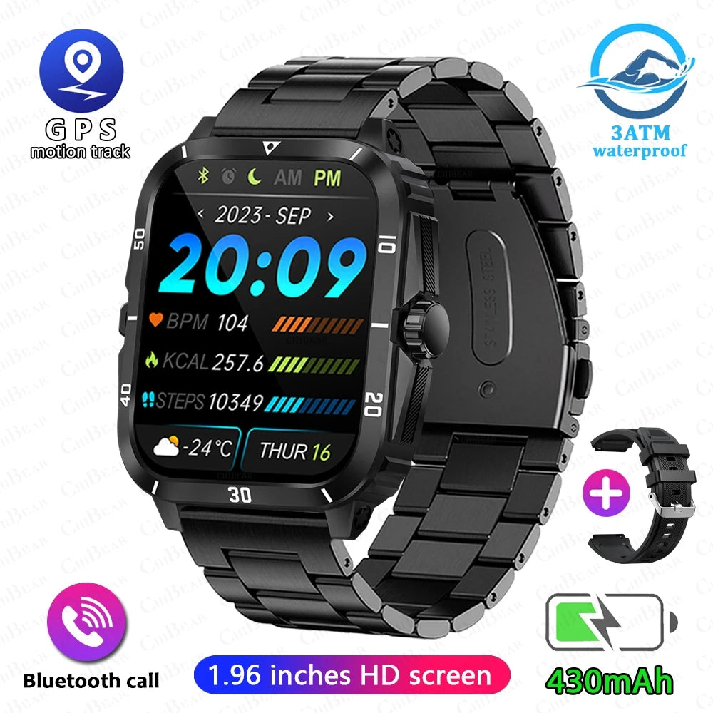 3ATM Waterproof Smartwatch Men 1.96 Inch HD Screen GPS Sports Fitness Tracker Health Monitoring Bluetooth Call Sport Smart Watch