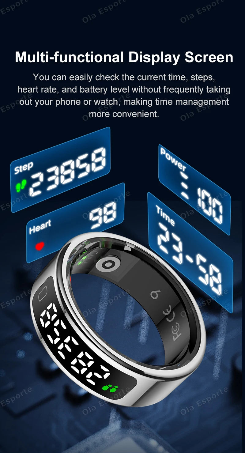 Smart Ring Men Women LED Display Screen Heart Rate Health Monitor Waterproof  Sport Modes rings Scroll through tiktok