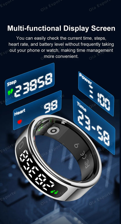 Smart Ring Men Women LED Display Screen Heart Rate Health Monitor Waterproof  Sport Modes rings Scroll through tiktok