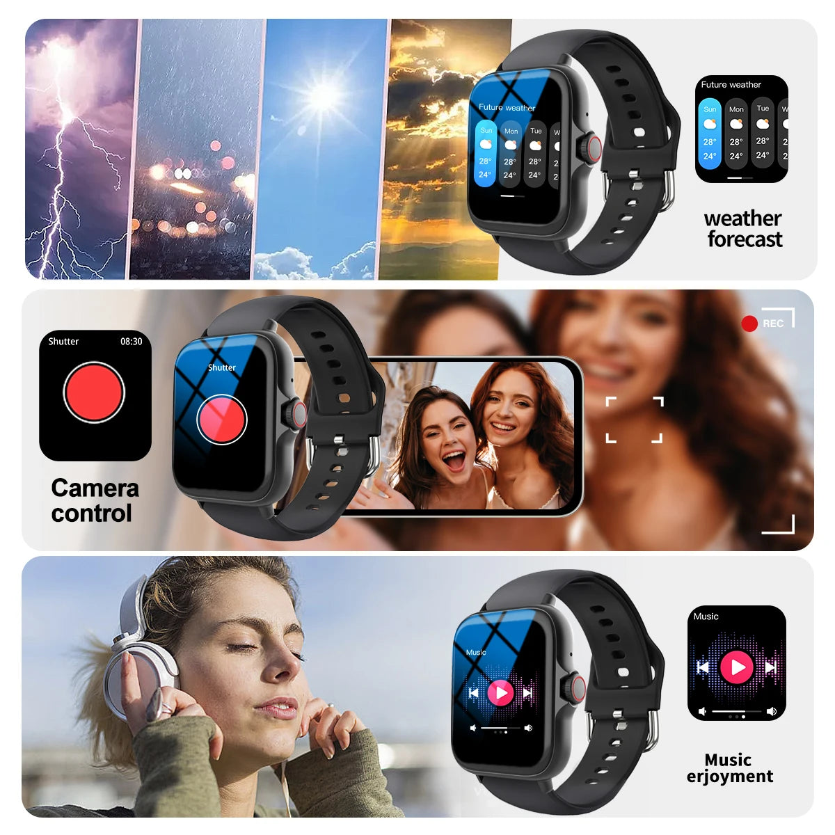 Smart watch, wireless calling /dial, Various APP Reminders,Suitable for men and women, sports watches，for iPhone/Andriod
