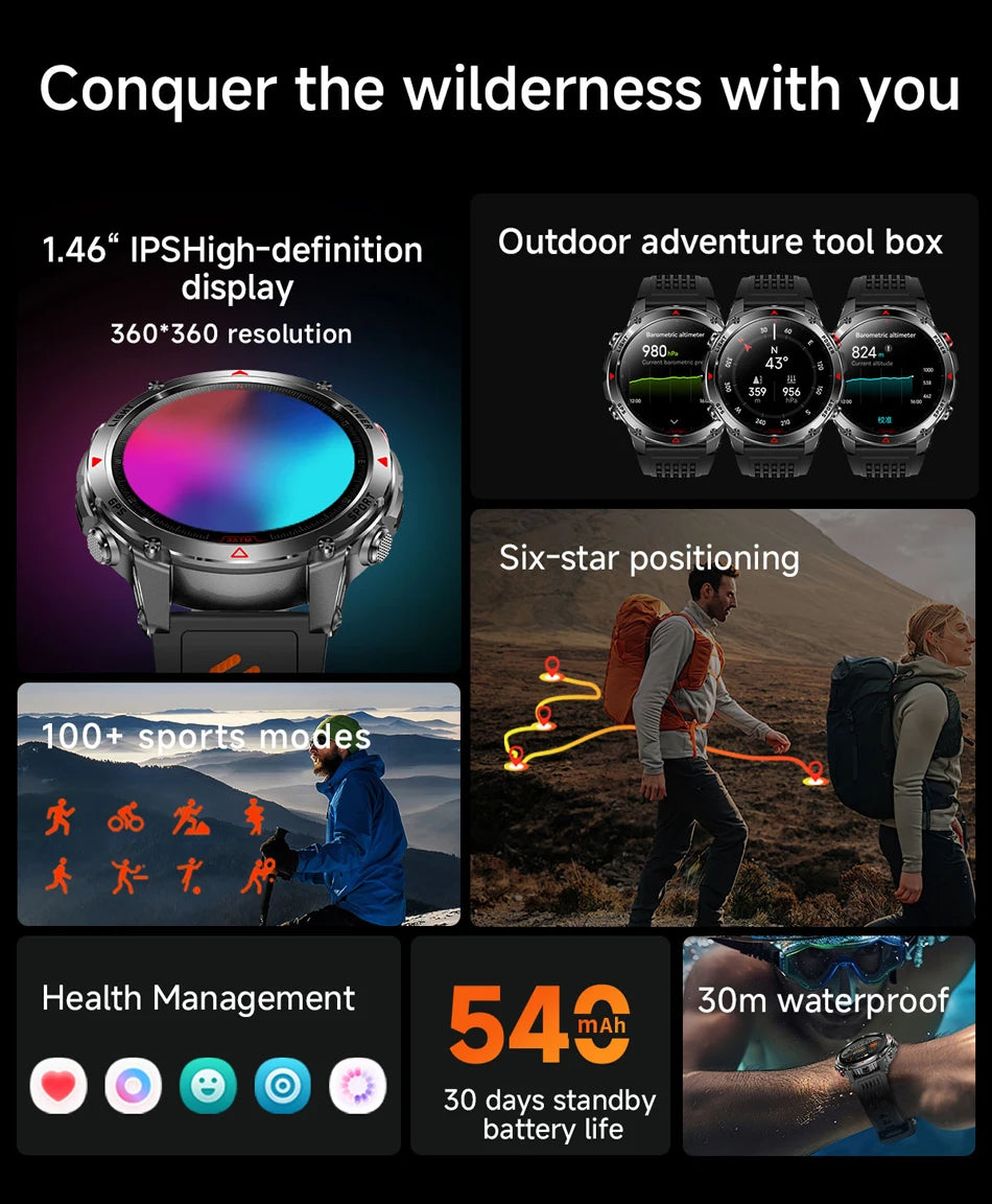 Built-in GPS Positioning Smart Watch Men 1.46 Inch HD Screen Compass 100+ Sport Mode 30M Waterproof Bluetooth Call Smartwatch