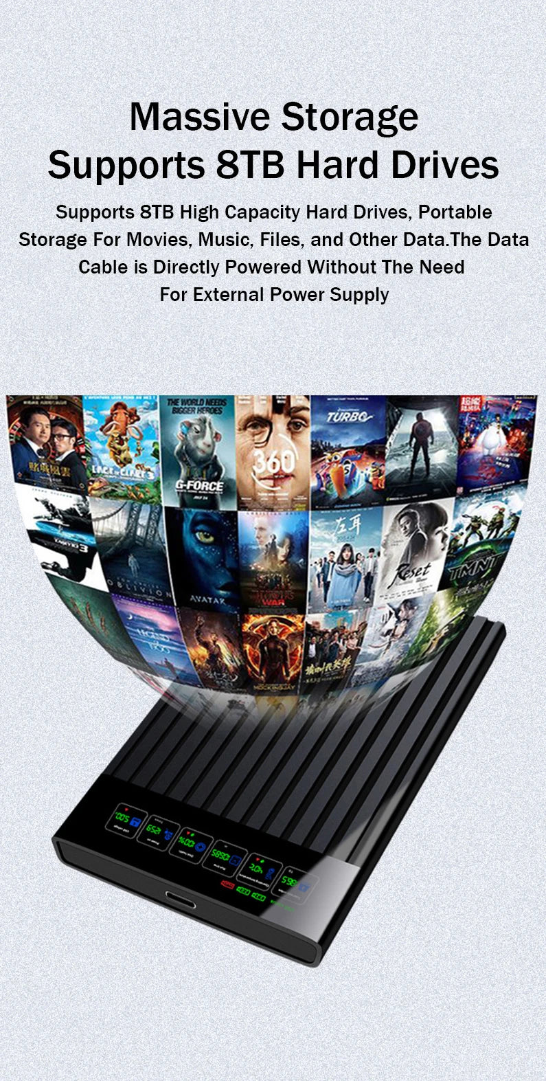 Portable  SATA To Type-C Hard Drive Chassis Intelligent Digital Display Adapter 2.5 Inch 6Gbps External HDD Case for PC Laptop