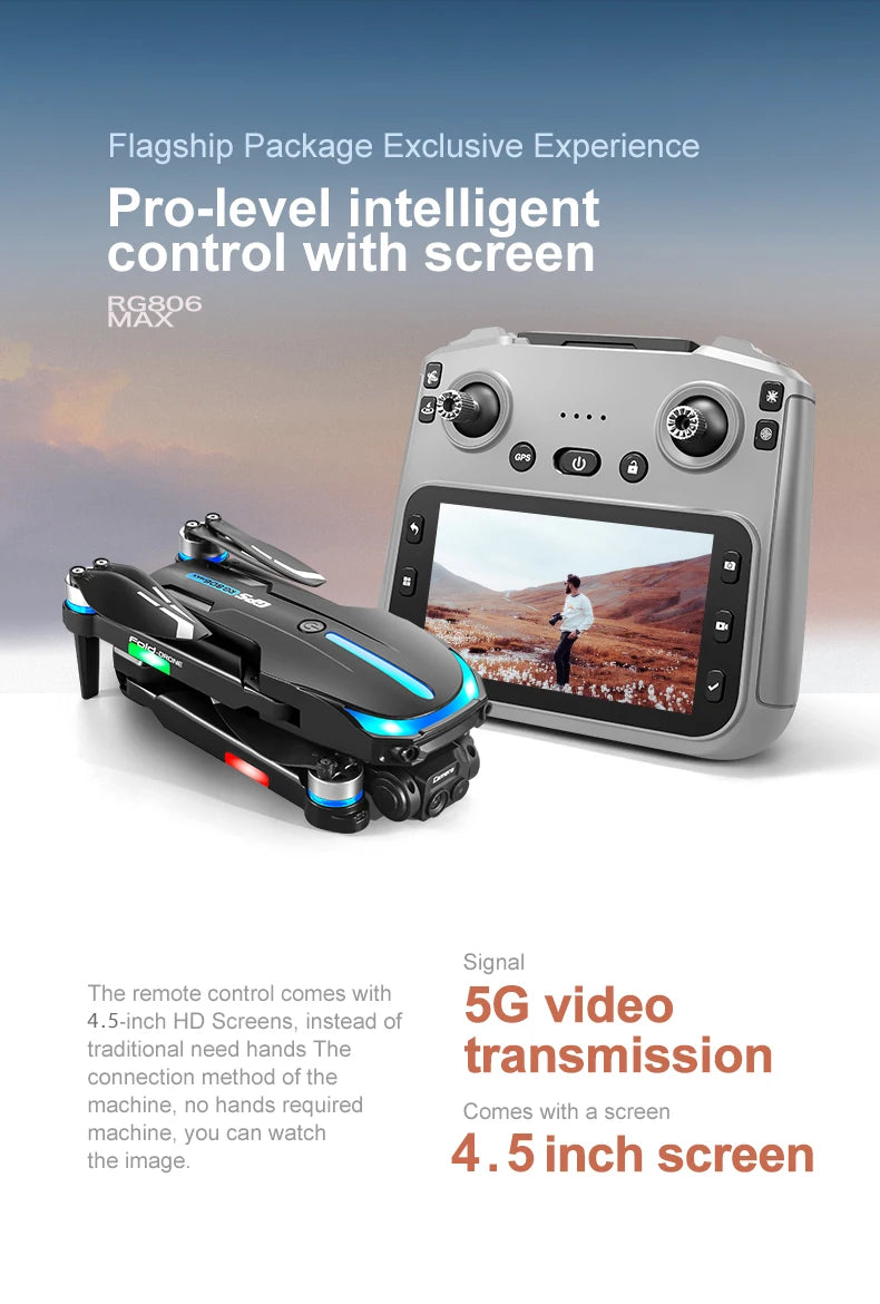 RG806MAX Drone 4K GPS Aerial Photography Optical flow hover Control Obstacle Avoidance Brushless 4-axis With screen Drones Toys