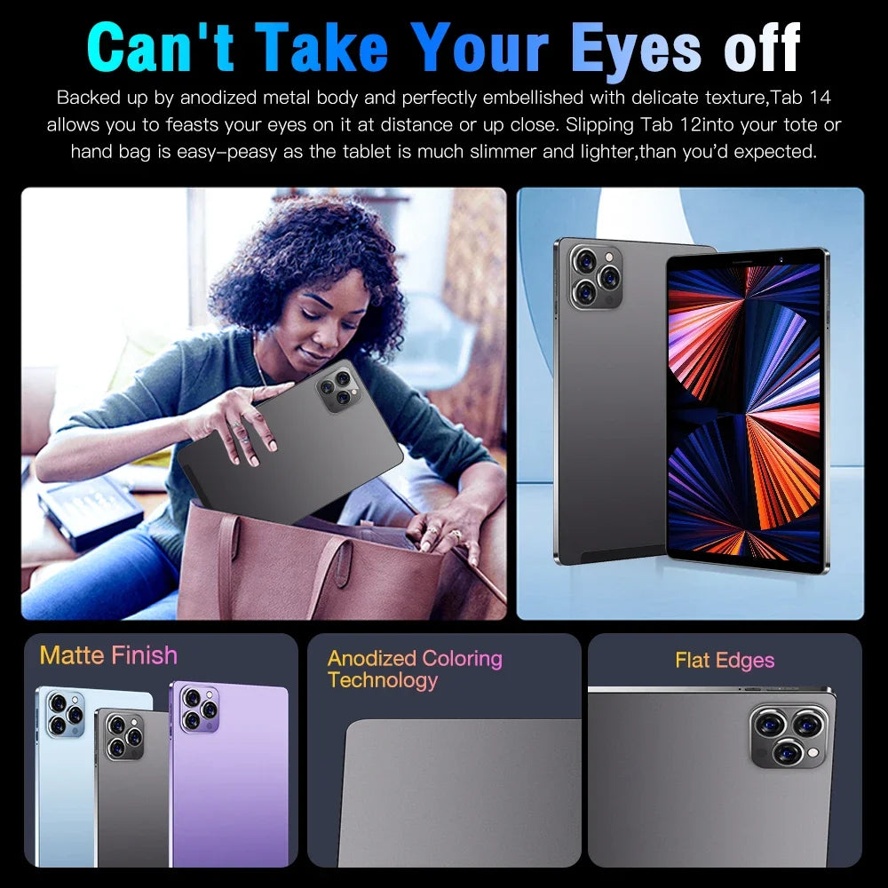 2025 Pad Tab 14 8 inch Android 12 16GB Ram 1TB Rom Dual SIM 10 Core Dimensity 9000 WPS GPS Bluetooth 10000mAh Original Tablet