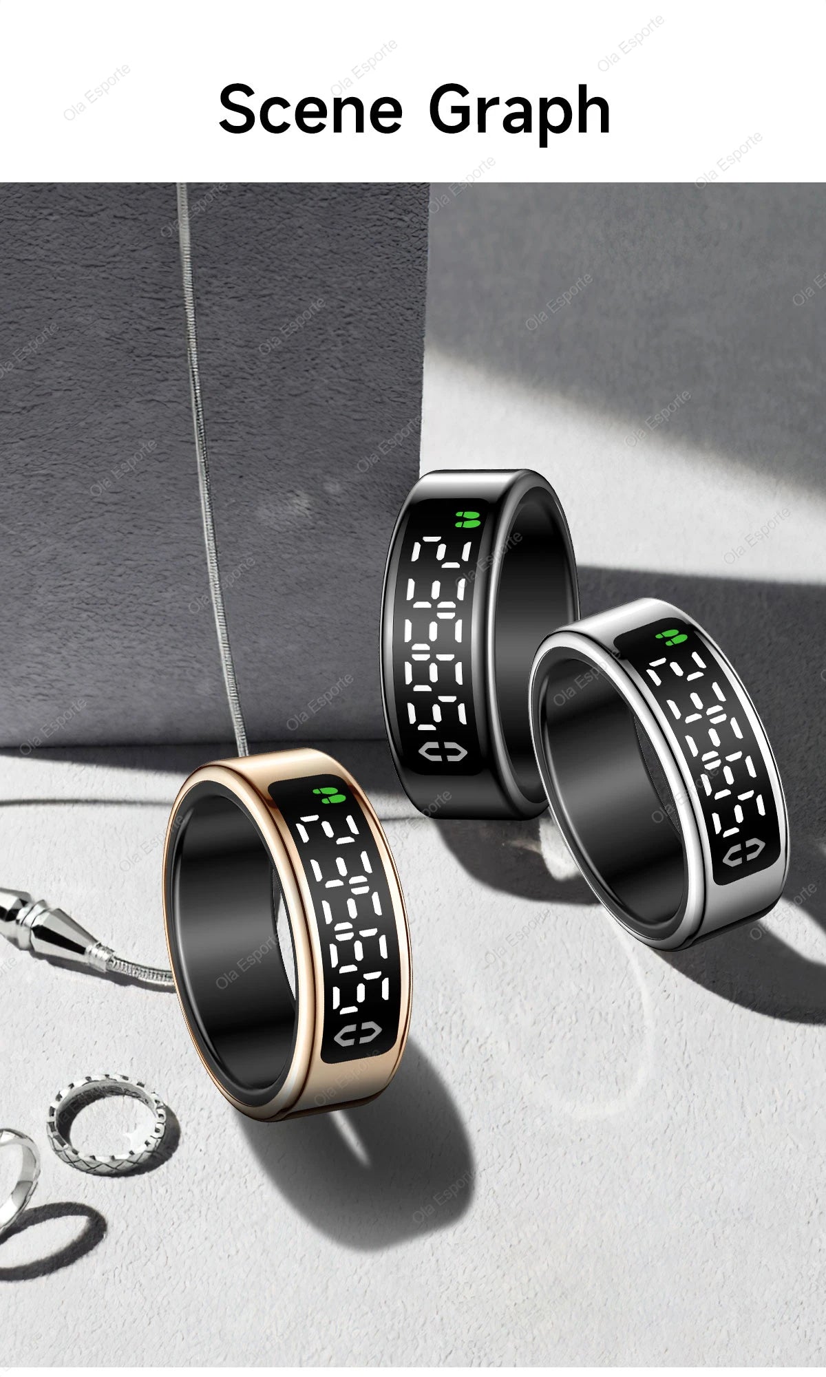 Smart Ring with Wireless Charging for Men Women LED Display Screen Health Sleep Monitor 5ATM Waterproof Multi-sport Mode Rings