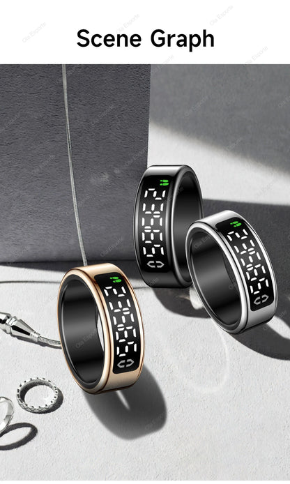 Smart Ring with Wireless Charging for Men Women LED Display Screen Health Sleep Monitor 5ATM Waterproof Multi-sport Mode Rings