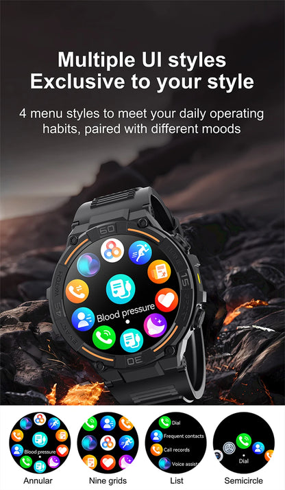 Outdoor Smart Watch with Flashlight Male Sports Fitness Waterproof Watch 24 Hours Heart Rate Monitor Bluetooth Call Smartwatch