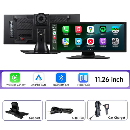 11.26 inch IPS Touch Screen Multimedia Video Player Portable 4K Car DVR Wireless CarPlay Android Auto Dual Lens Driving Recorder