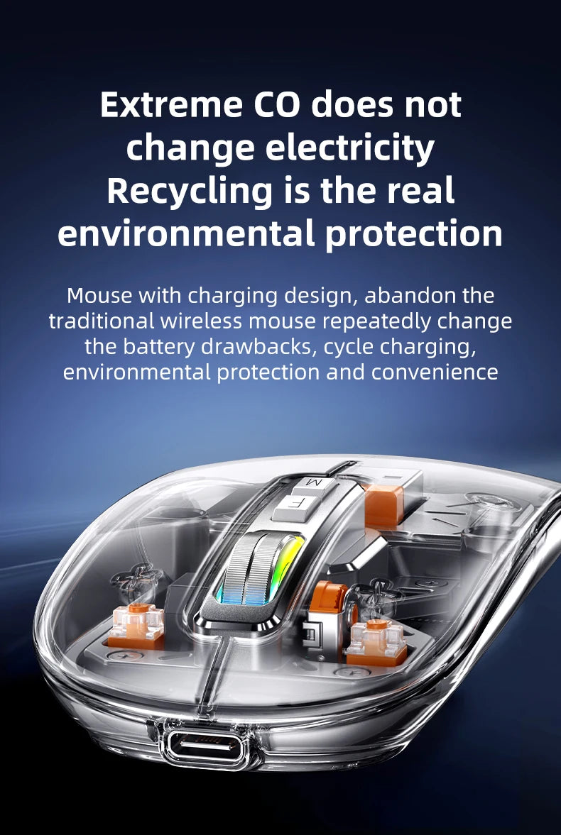 Full of technological sense! Translucent wireless mouse with multi-mode connection and metal roller.