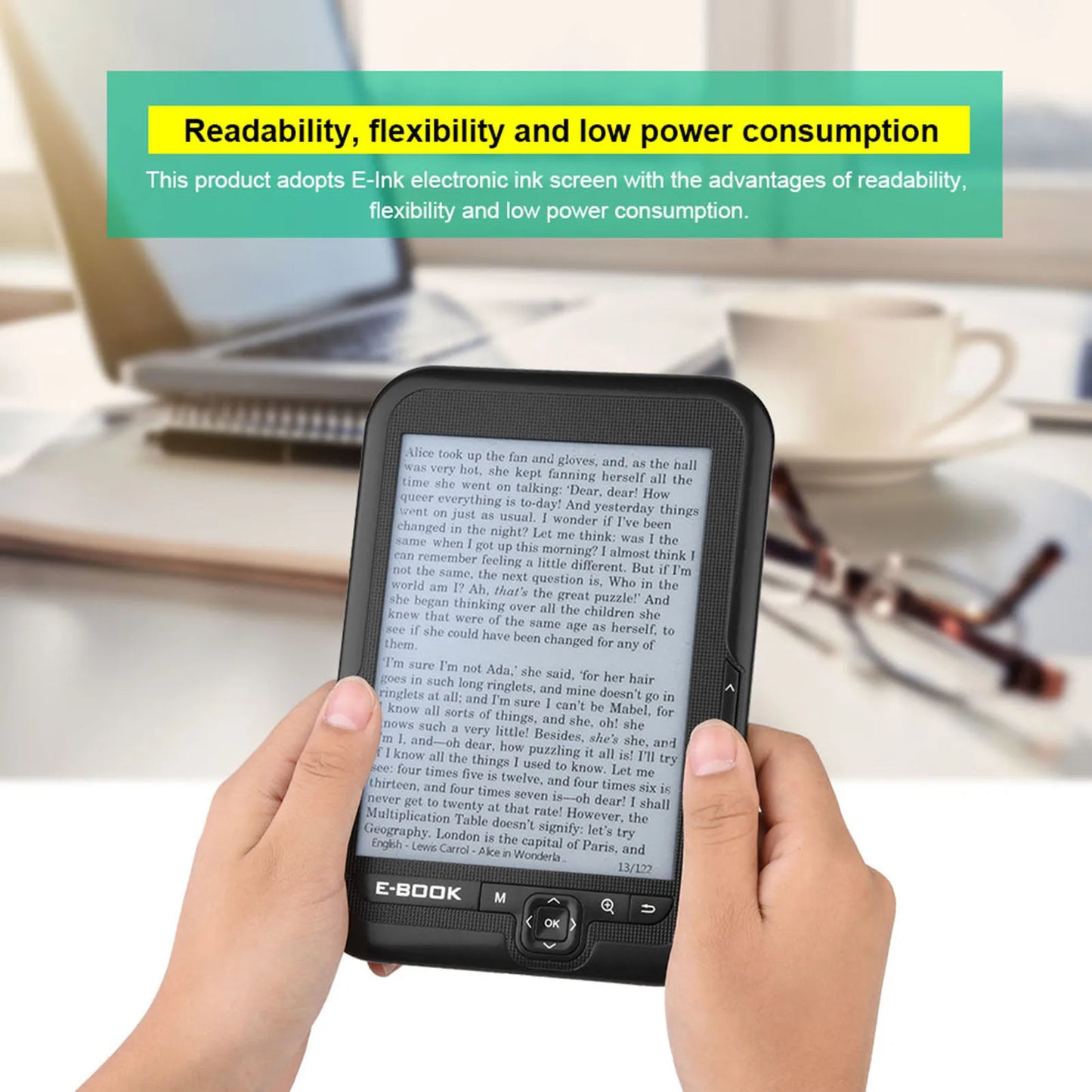 EBOOK Reader EInk 6 Inch Ereader 600 X 800 Resolution Display 300DPI Blue Cover (Black 8G)