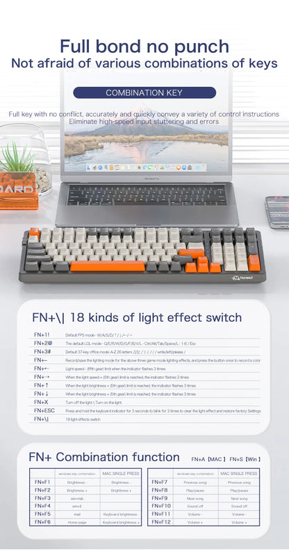 K8 100 Key Wireless Mechanical Keyboard Tri-mode Connection,Full Key Hot Swap,lighting Effects,Gasket Muffler Structure, Laptops