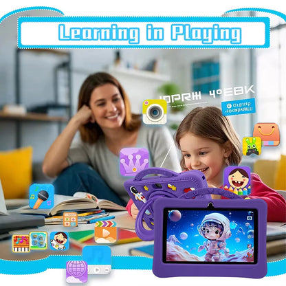 7 Inch Cartoon Pattern Kids Tablet 4+128GB 5G WiFi Learning Education Android 14.0 Tablets with Parent Control Children's Gifts
