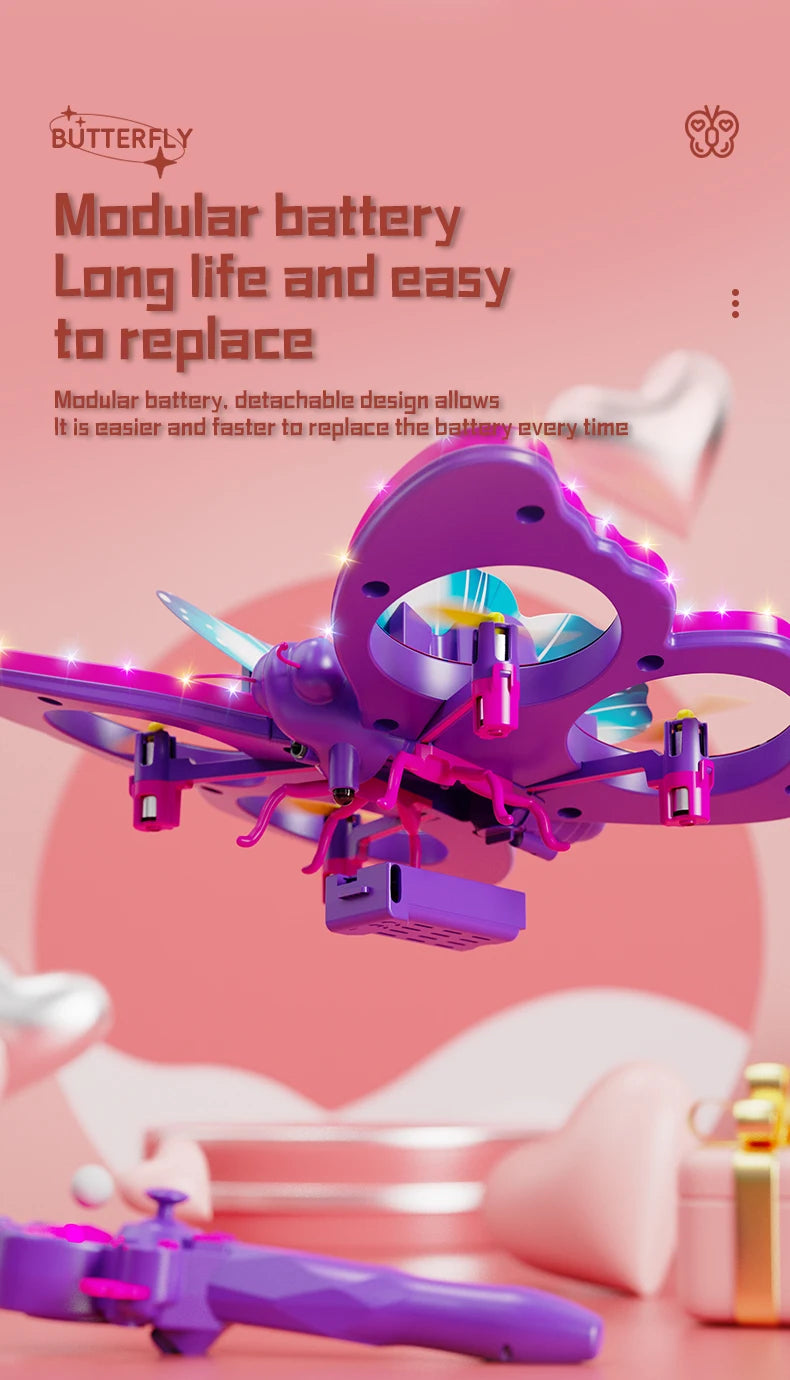 New V40 Glitter Butterfly Remote Control Aircraft 2.4GHz Gravity Sensing Mini Drone RC Quadcopter Children's Toy Gift
